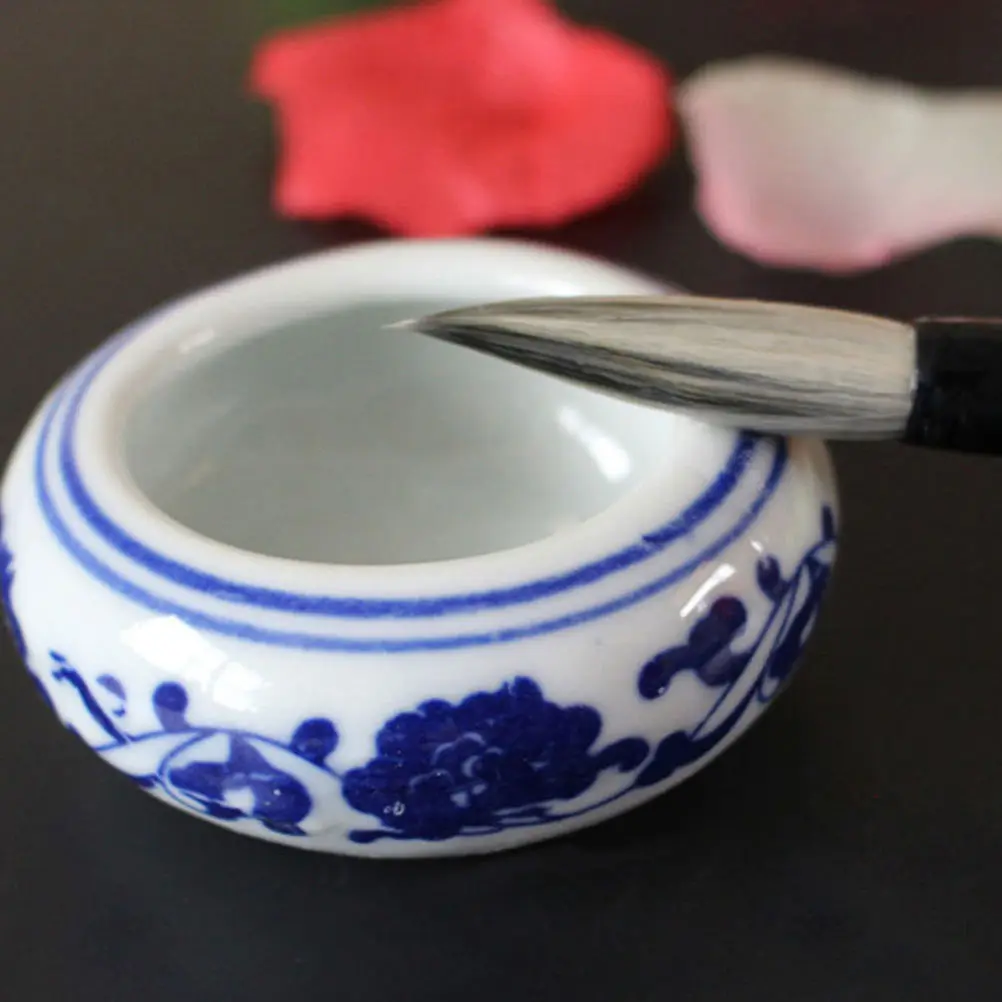 4Pcs Ceramic Ink Dish Blue and White Porcelain Calligraphy Brush Rest Plate Small Ink Holder for Chinese Calligraphy Water