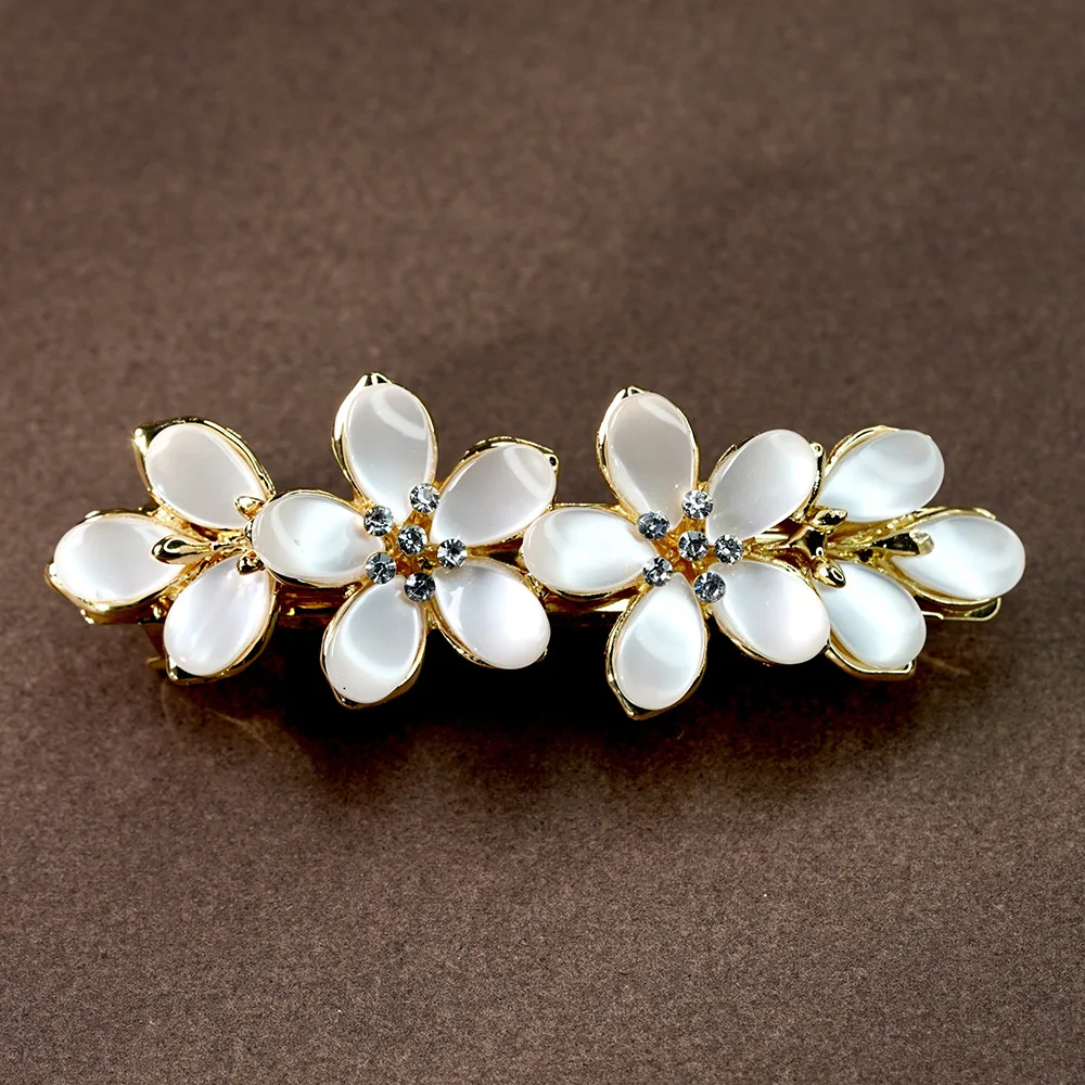 New luxury opal spring clip fashion flower rhinestone zircon hair clip ponytail word clip elegant ladies Korean hair accessories