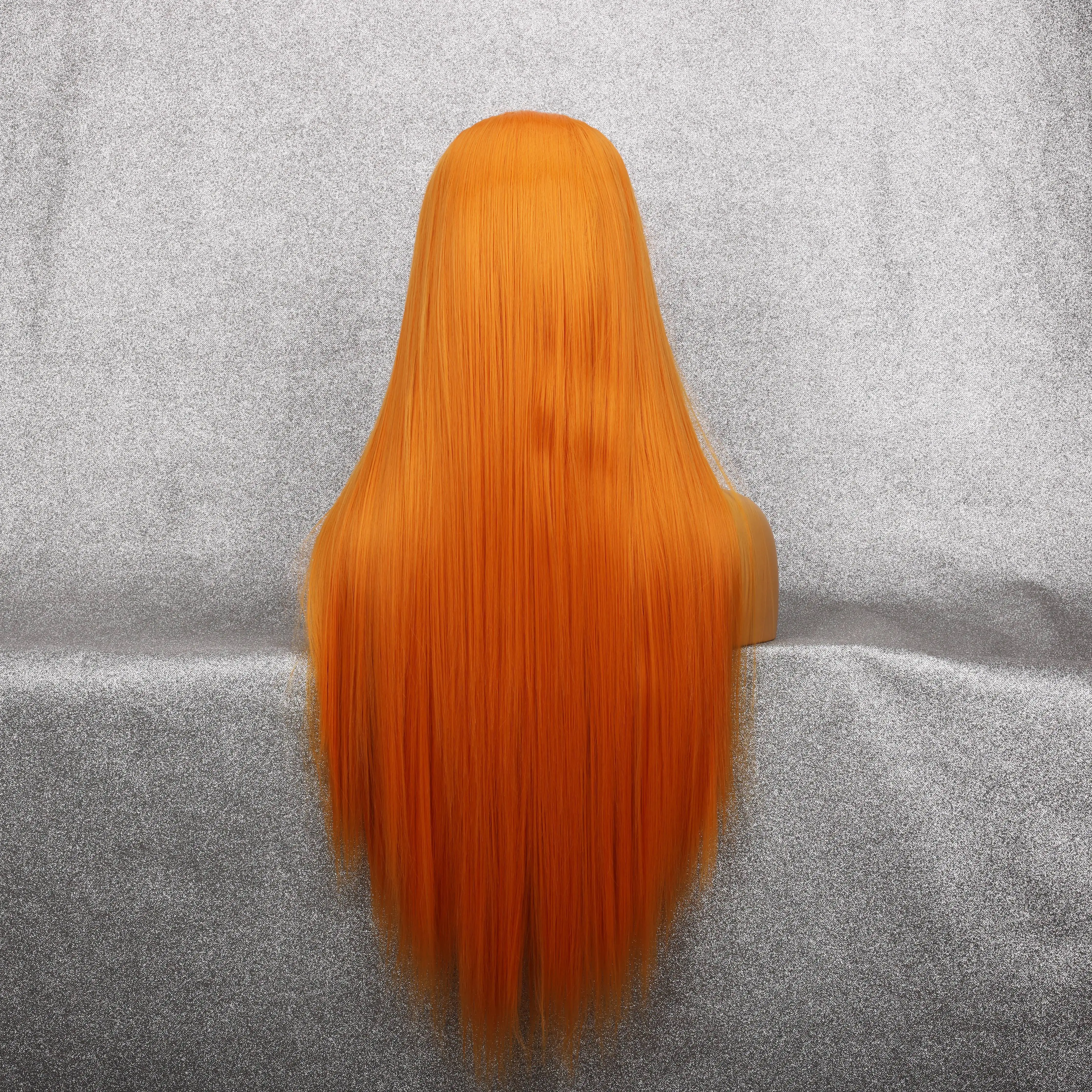 Orange Lace Front Synthetic Long Straight Wig Women's Natural Hair Line Lightweight Comfortable Breathable Cosplay Women's Wig