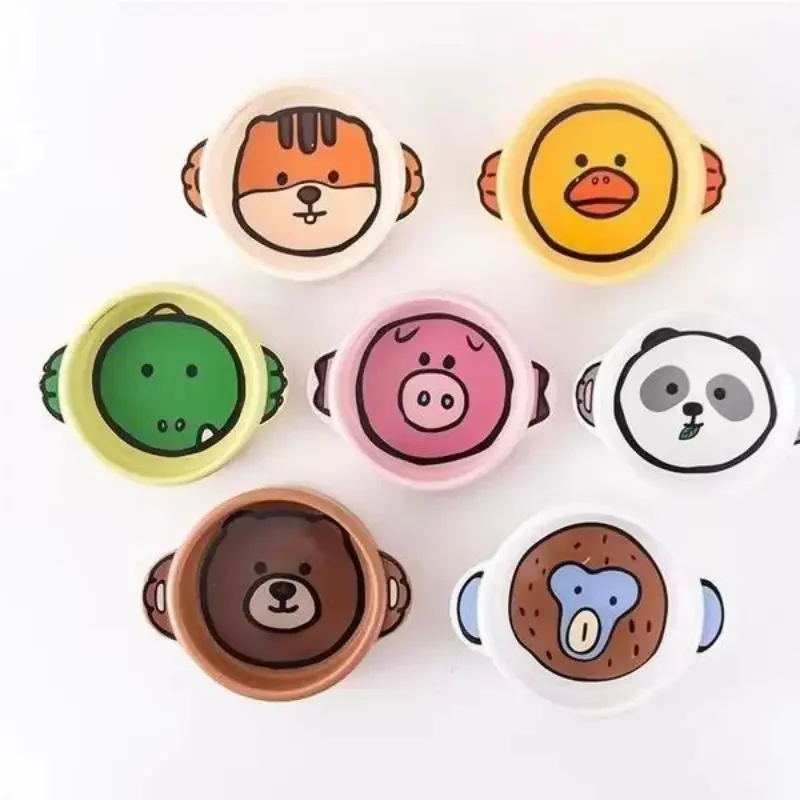 Cat Bowl Ceramic Neck Protector Cute Cartoon Animal Pack Cat Food and Water Feeder