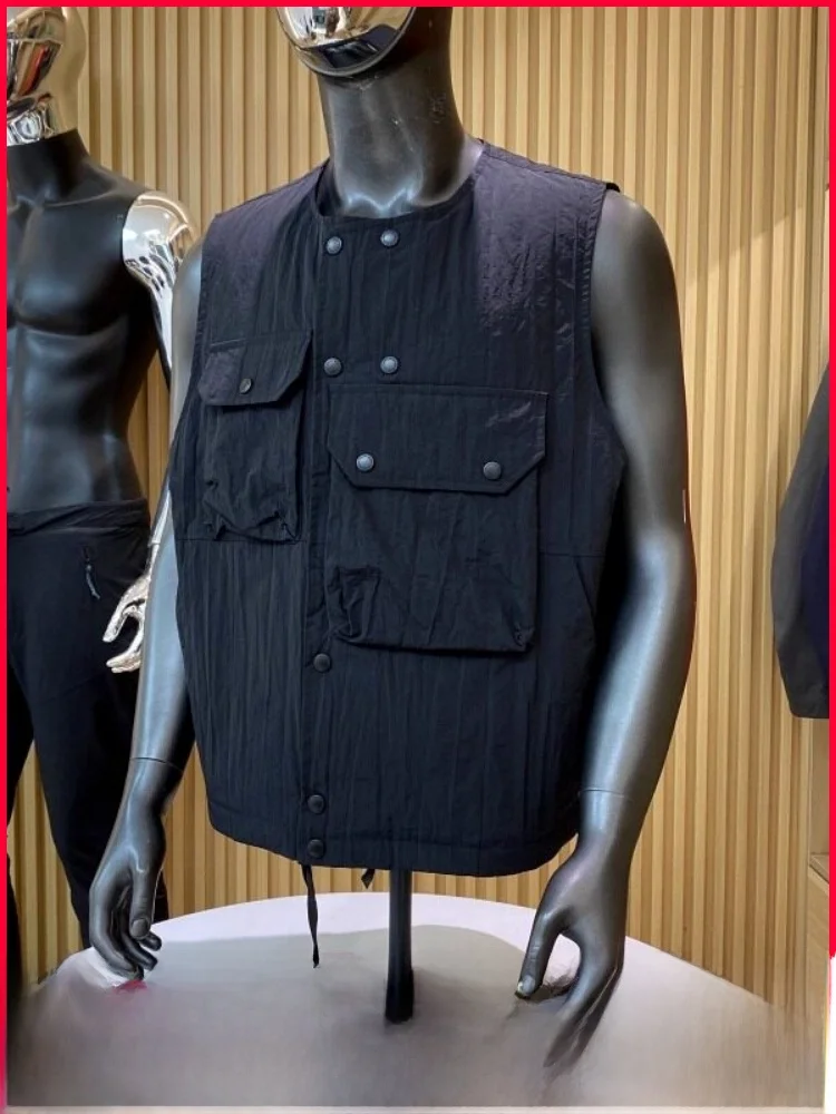 

Warm Du down Workwear Vest Loose Fit Outdoor Autumn Winter Men's Faionable Color round Ne Button up Vest