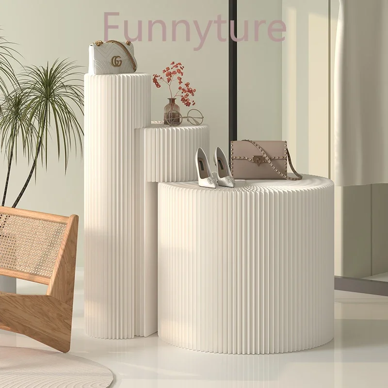 

Folding Paper art cylindrical showcase foldble display stand layered ladder commercial exhibition window shoe sample shelf