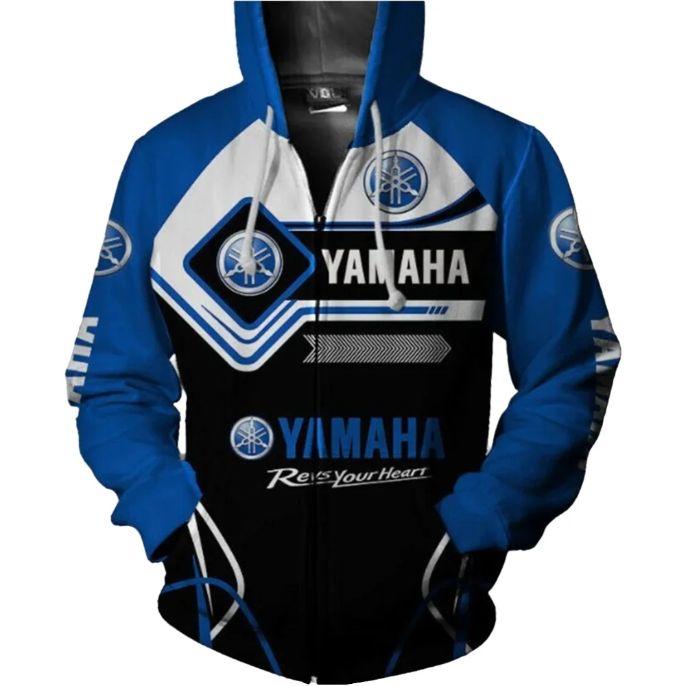AliExpress 2025 Spring/Autumn Yamaha Motorcycle 3D Printed Men's Zippered Hoodies, Fashionable Outdoor Cycling Hoodies for Men and Women