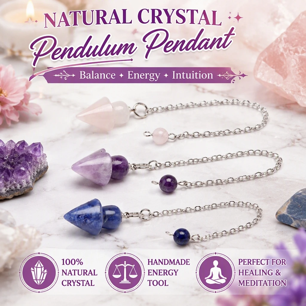 Natural Crystal Cone Pendulum Pendant for Dowsing and Divination, Handmade Spiritual Energy Healing Tool Gift for Women and Men
