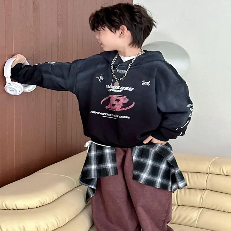 الصبي هوديي النسخة الكورية البلوز نمط جديد الطالب الأمريكي أزياء الشارع الشهير العلامة التجارية الخريف والشتاء قمم ملابس الأطفال #3