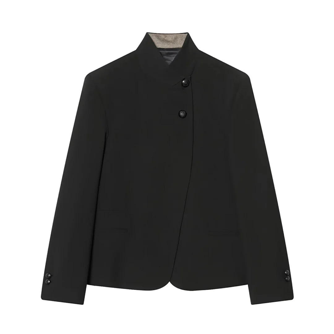 

Jenny&Dave Minimalist Elegance Black Stand collar Women's Jacket Woman Clothes Tops Ropa mujer Blazer Woman Blazer Mujer Tops