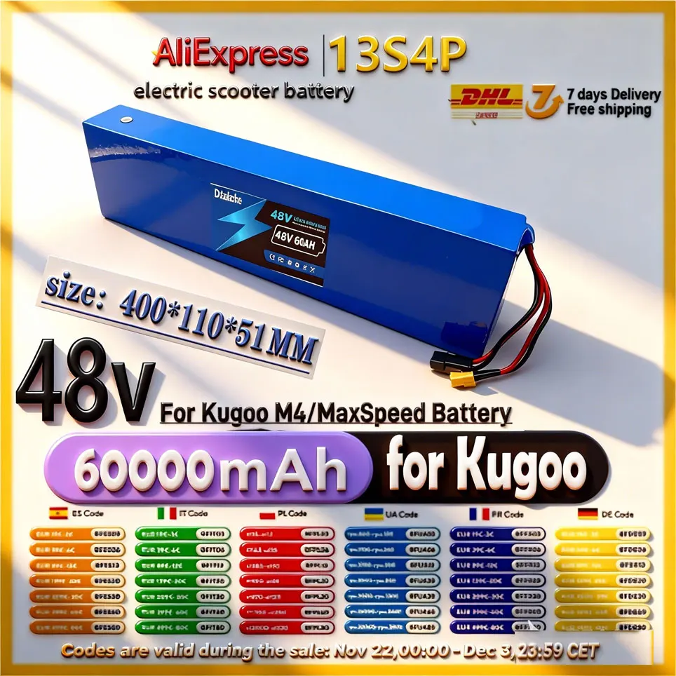 13S4P 48V pour Kugoo M4/M4Pro/MaxSpeed 60000mAh batterie scooter électrique 18650 batterie intégrée BMS