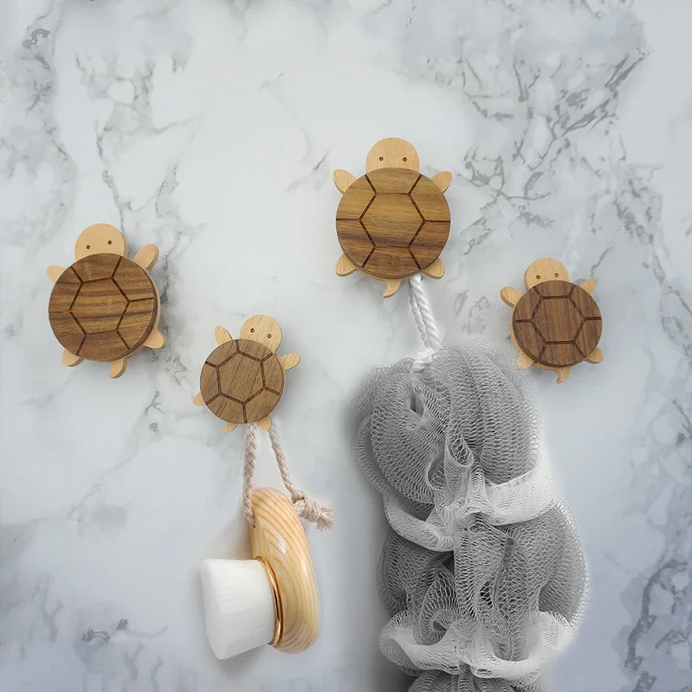 Wooden Turtle Wall Hooks Unique Clothes Rack Animal Towel Hooks Decorative Key Racks Wallet Clothes Hanger Clothes Hat Bag Hooks
