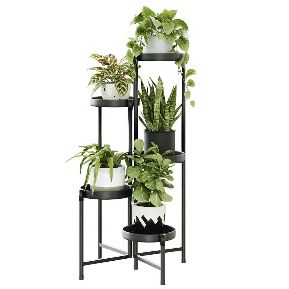 

Indoor Outdoor Foldable 5 Tier Metal Plant For Multiple Plants, Corner Tiered Heavy Duty Plant Shelf For Patio Garden Balcony L