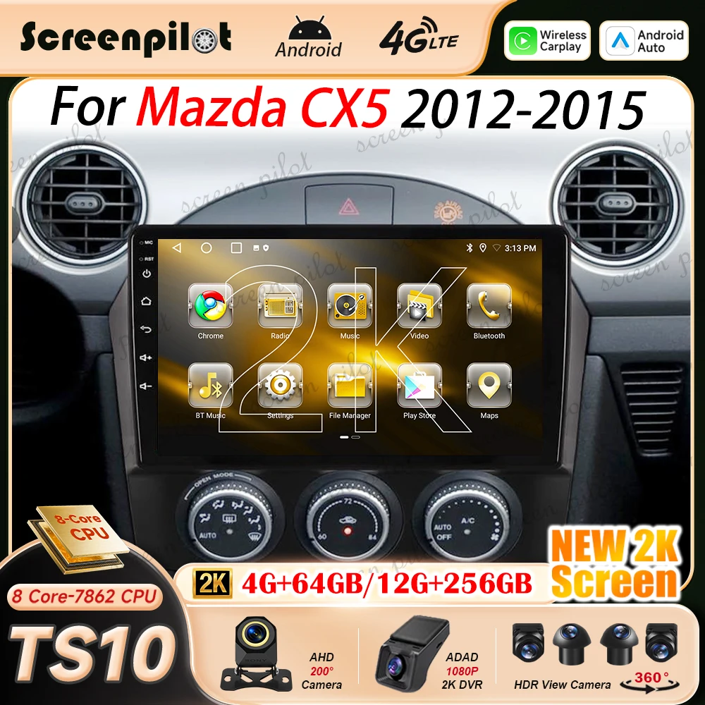 Android 16 Car Radio Stereo For Mazda MX-5 MX5 III 3 NC 2008 2009 2010-2015 2K QLED Multimidia Player GPS Carplay Android Auto