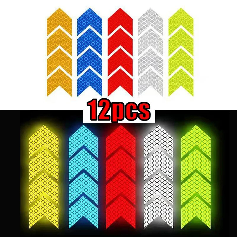 

12 Pcs/Set Reflective Arrow Sign Tape Warning Safety Sticker for Car Bumper Trunk Reflector Hazard Tape Motorcycle Accessories