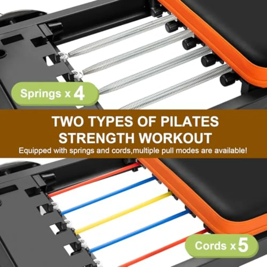 Foldable Pilates Reformer for Home and Gym Use Wooden Frame with 4 Springs 5 Resistance Cords Suitable for Beginners and Advanc view 4