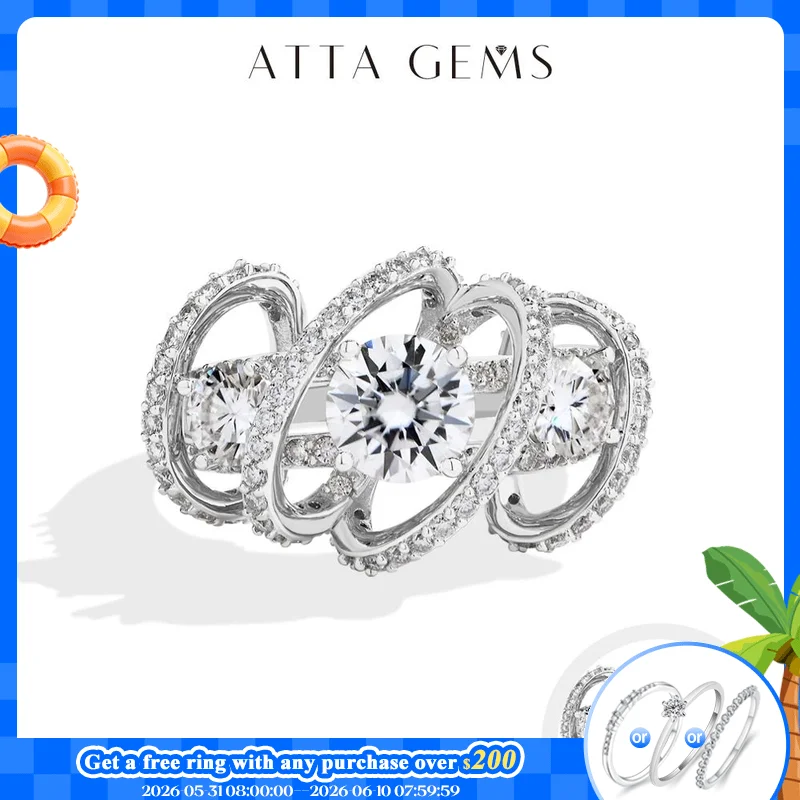 ATTAGEMS Three-Stone Cluster Moissanite Ring for Women 1CT Round Cut 100% 925 Sterling Silver Twist Band Engagement Fine Jewelry