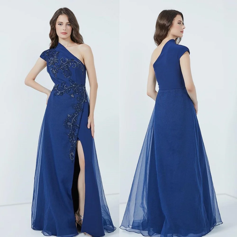 Customized Evening  Sexy Casual  Jersey Draped Pleat Applique Engagement A-line One-shoulder Bespoke Occasion Gown Long Dresses