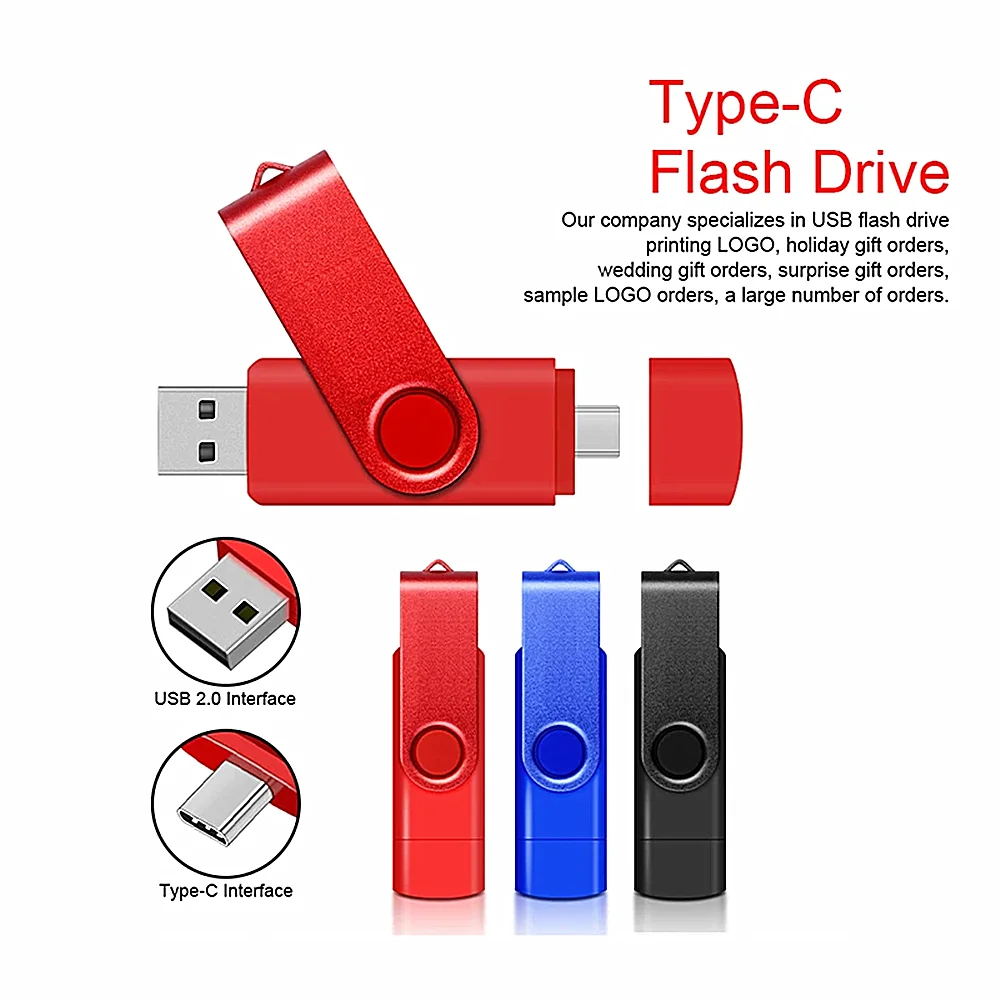 BINFUL-USB 2.0 Tipo-C Pen Drive com Chaveiro, Memory Stick de Alta Velocidade, Presente do Negócio Criativo, U D, 2TB, 1TB, 512GB, 2NI1