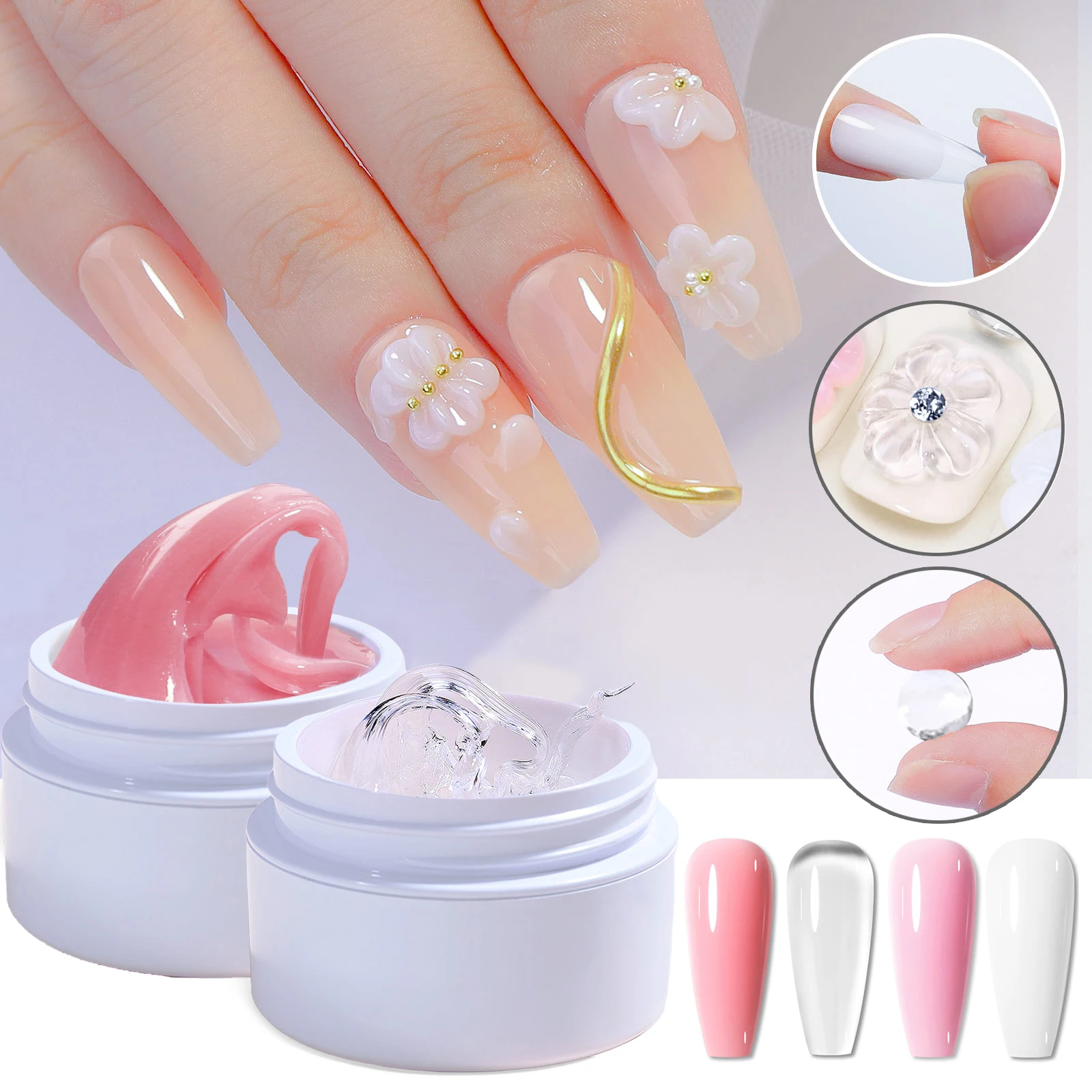 Rosa/Klar/Weiß Solid Builder Gel für Nägel Hard Gel Extension Builder Nagelgel Nicht klebende 3D-Skulptur Diy Nail Poly Art Gel