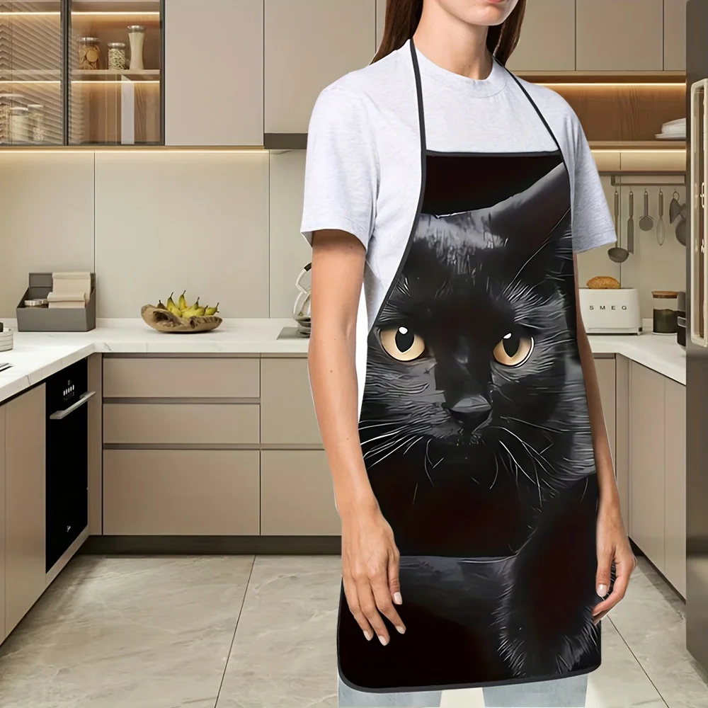

1pc of Unisex Kitchen Apron Featuring a Black Cat with Eyes And Fur