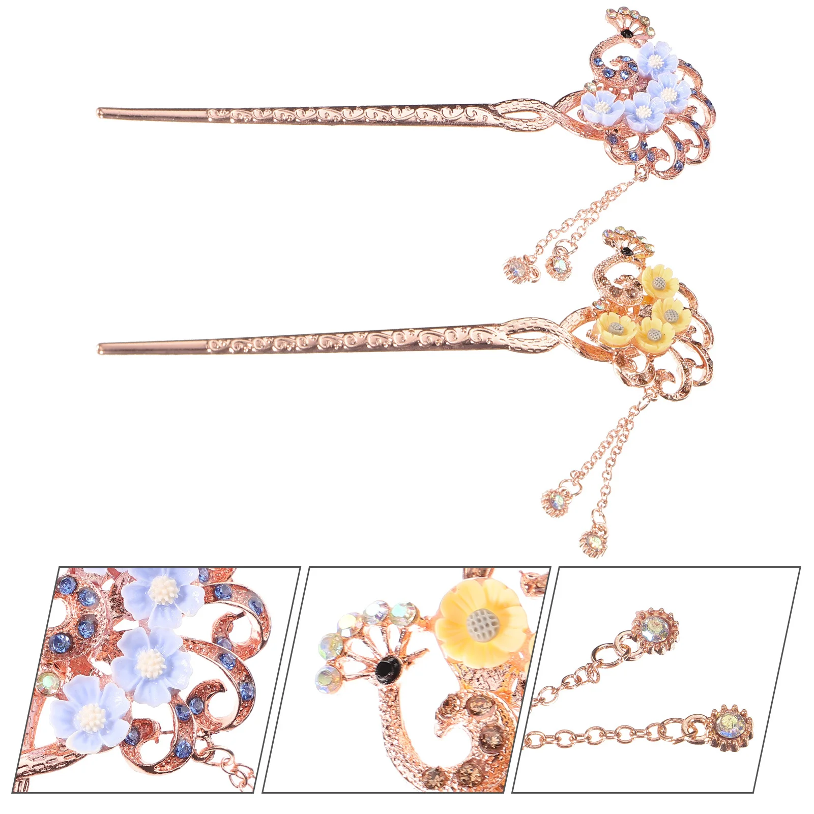 

2Pcs Chinese Hair Accessories Tassels Metal Sticks Decorative Women Updo Hairpin Stylish Bun Hairstyle Hair Stick