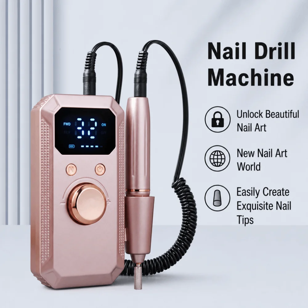 Cordless Electric Nail File Low Noise Adjustable Nail Drill Machine Portable with Nail Drill Bit Nail Polisher
