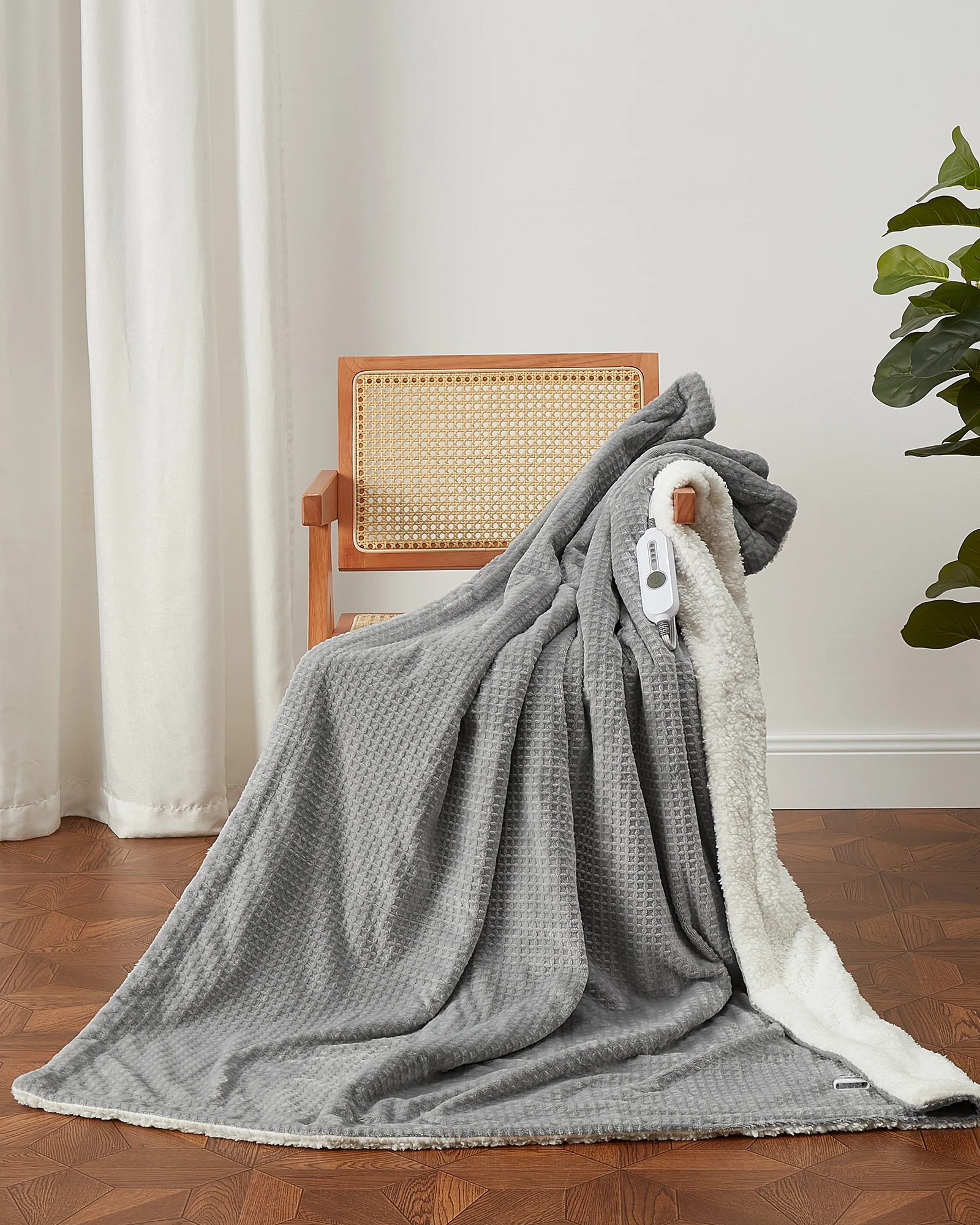 Waffle Heated Throw Blanket 50x60 Inch, Double-Sided Brushed Flannel Electric Throw with LED 4-Level Controller