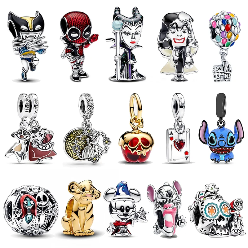 925 Silver POP MART Disney Witch Villians Full Collection Set Cruella De Vil Maleficent Charm bead Fit Pandora Original Bracelet