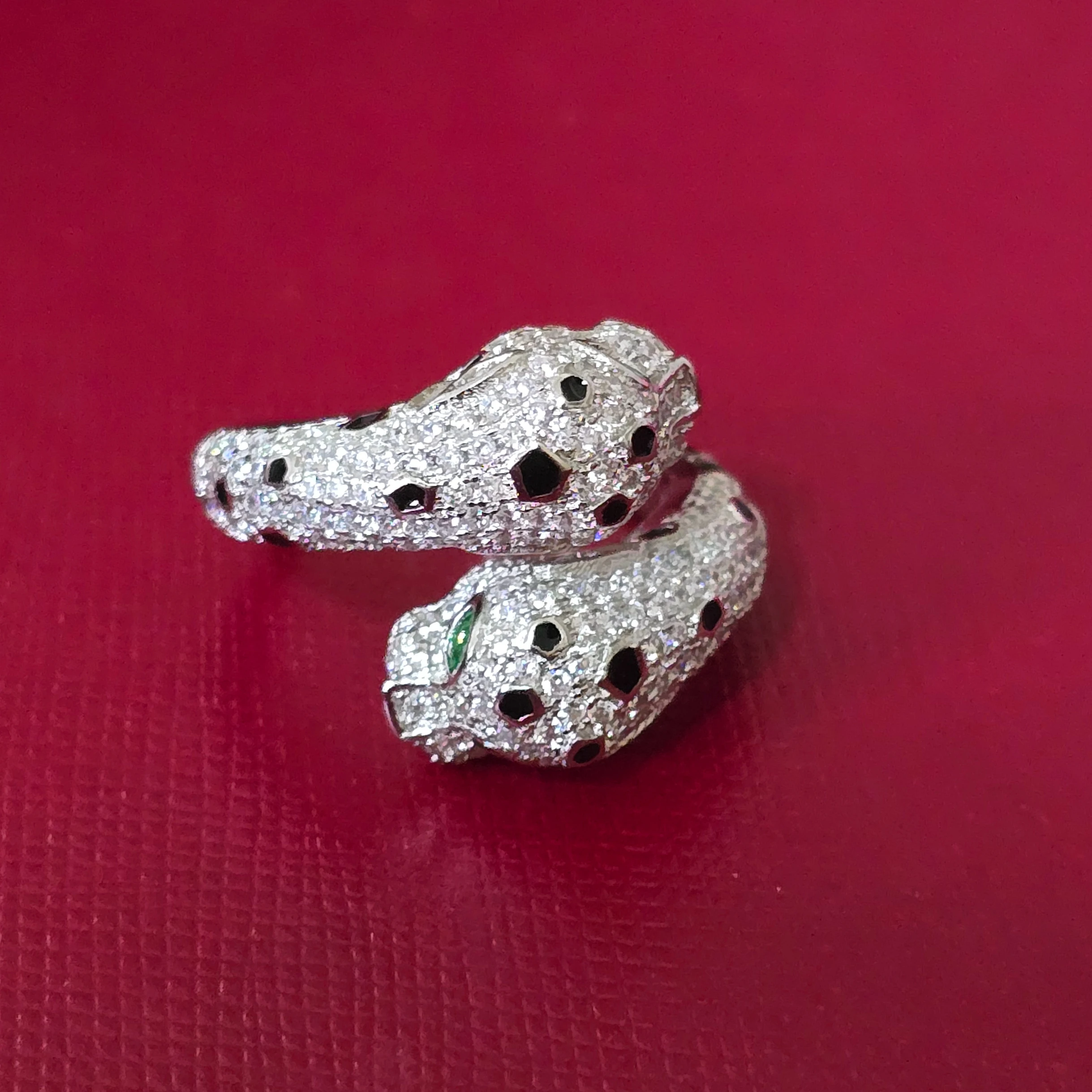 

Black spot Double Leopard Head Rings Paved 3A Zircon Stone Animal Panther Ring Adjustable for Men Women Copper Party jewelry