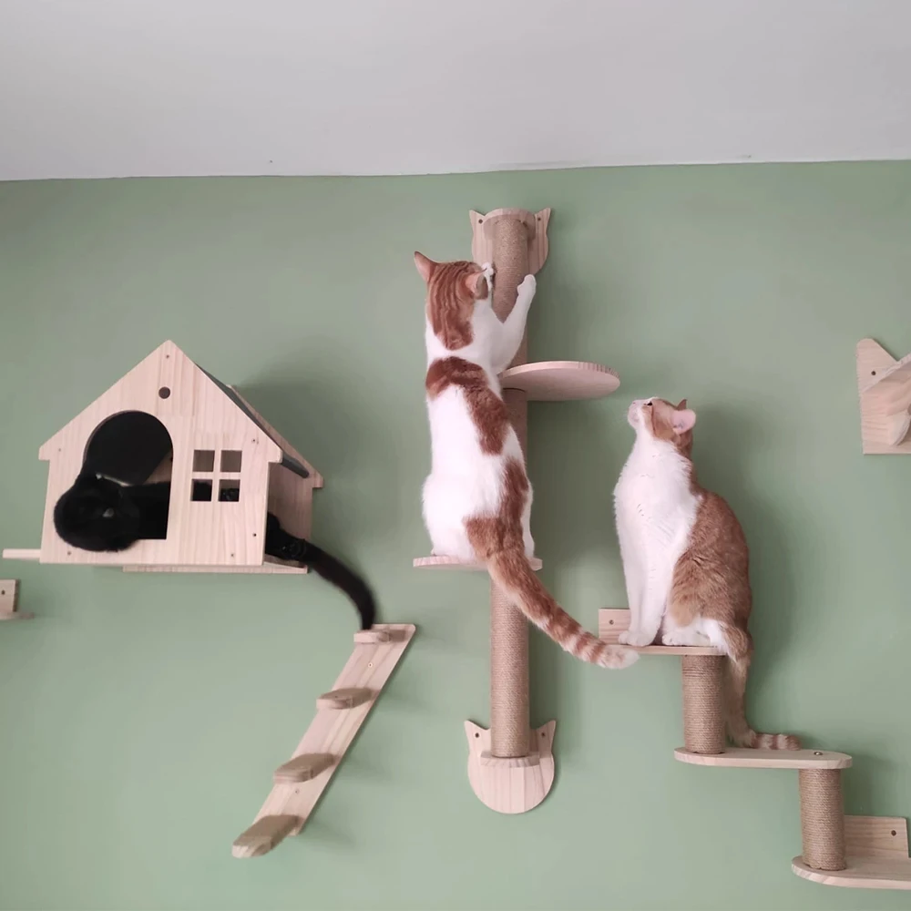 Cat Furniture Wall Mounted Cat Shelves Scratching Post Cat Hammock Semi-Sheltered Cat House Observation Deck Cat Accessories