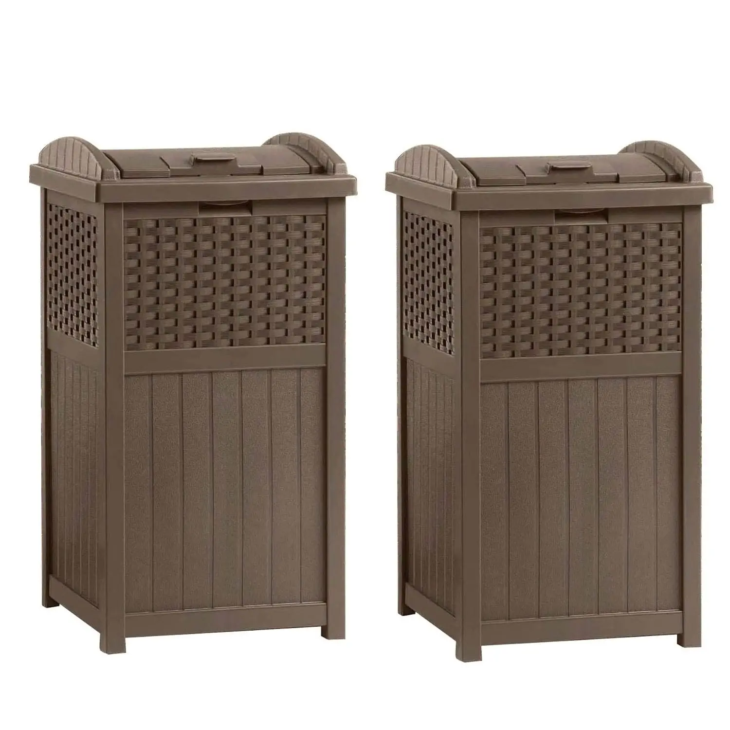 2 Pack 33 Gallon Commercial Outdoor Trashcan Hideaway with Lid for 30 to 33 Gallon Trash Bags for Garage, Backyard, or Garden