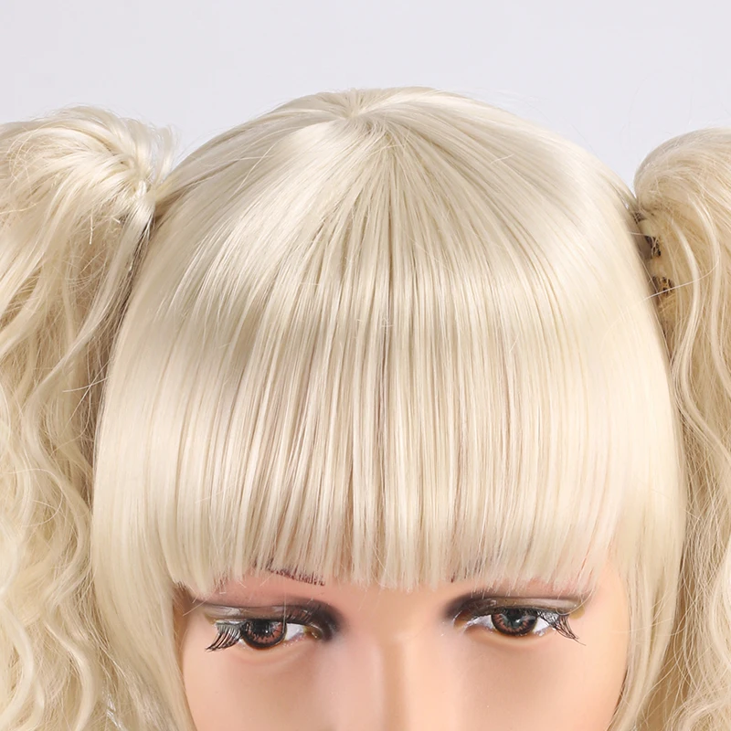 كاميلا أوف وايت مزدوج ذيل حصان مشبك فم النمر مع الانفجارات، شعر مستعار نسائي للفتيات شعر مستعار من الألياف الاصطناعية