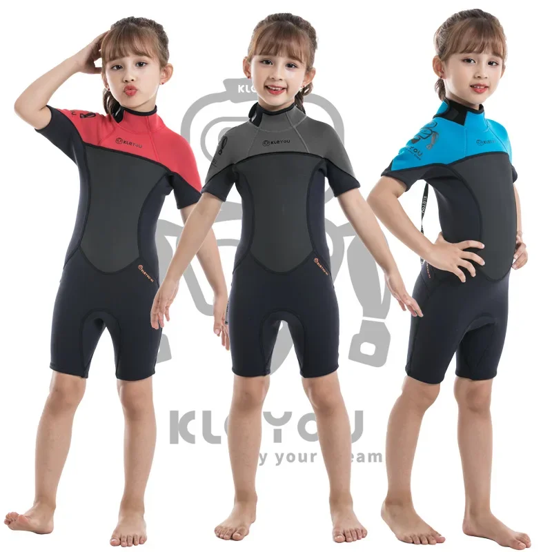 2.5MM Neoprene Wetsuits Kids Swimwears Thick Swimsuit Short/Long Sleeves Korean Swimsuit Surfing Children Rash Guards Snorkel