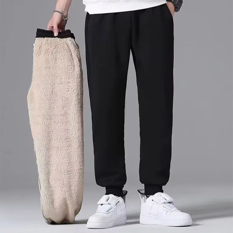 

Модные простые мужские спортивные брюки с флисовой подкладкой, свободные повседневные хлопковые брюки, универсальные свободные спортивные штаны