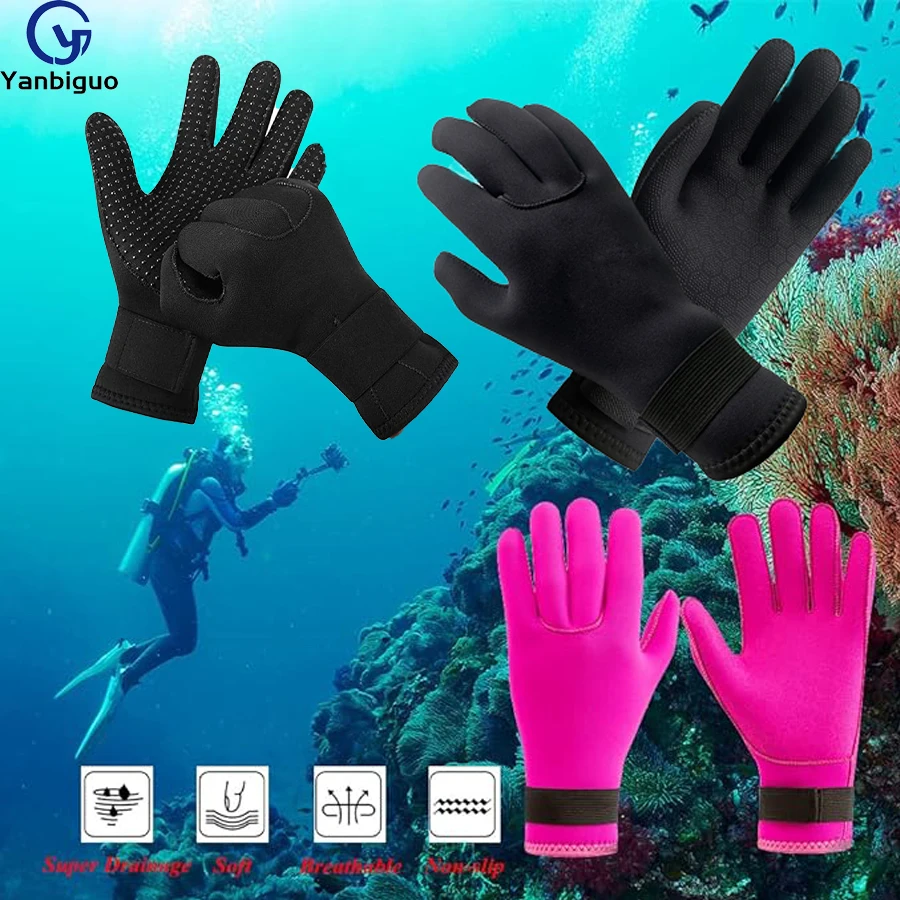 1Pair Diving Gloves 5-Fingers Diving Glovs  3mm Neoprene Thermal Protection Surfing Warm Wetsuit Winter Water Gloves