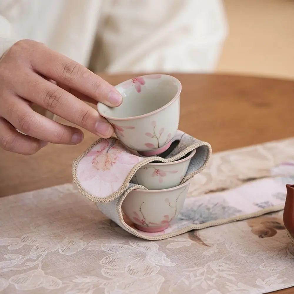 Flower Plush Tea Set Protective Cover Chinese Style Anti-Drop Tea Pot and Cup Holder Tea Accessories Protection Bump-proof