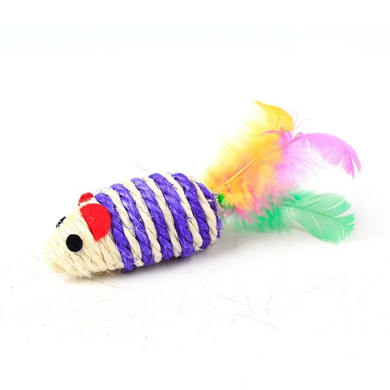 5Pcs Colorful Sisal Mouse Interactive Cat Toy Feather Pet Supplies Cat Claws Grinding Cat Training Catcher Accessories