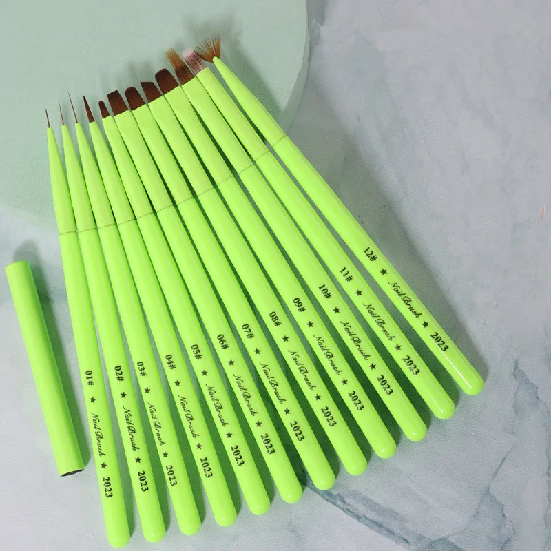 Pincel verde para uñas, pincel para gel, para manicura acrílica, extensión de uñas con gel UV, pincel para pintar y dibujar esmalte 3