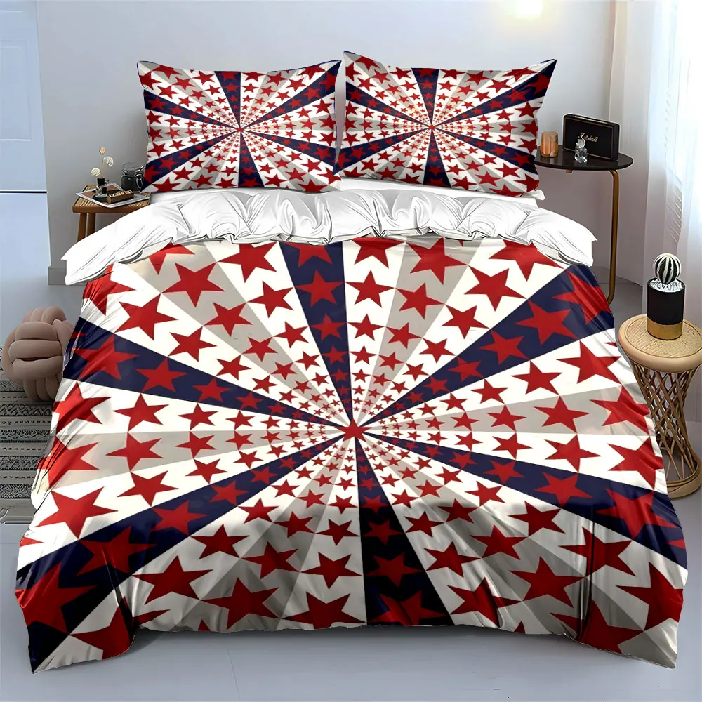 Patriotic Red Star Decoration Set Soft Skin-Friendly Bedding Set Includes 1 Duvet Cover And 2 Pillowcase, Gift