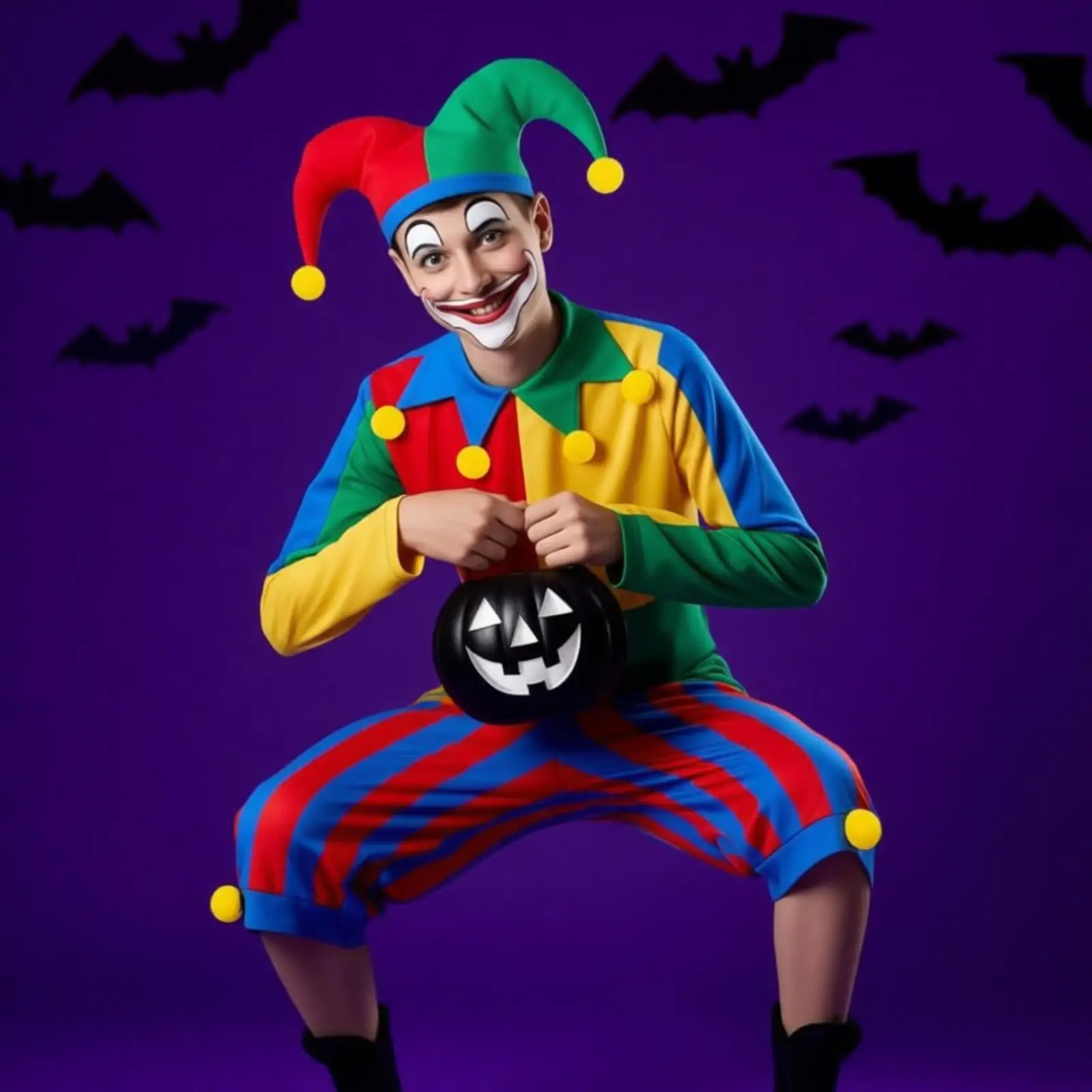 

Anime Clown Cosplay Costume Clown Hat Long Sleeve Top Pants Set for Halloween Evil Jester Joker Role Play Halloween Theme Party