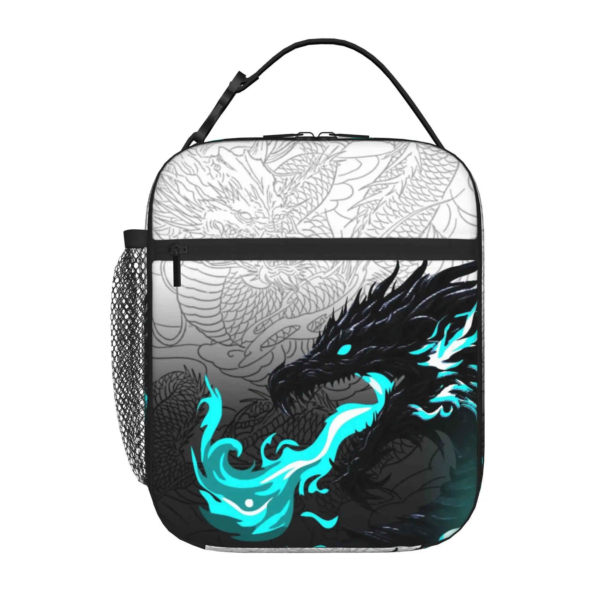 Back to school season  Storage Bag Black Dragon Cyan Smoke Design Washable Good Quality Classic Leakproof Lunch Bag