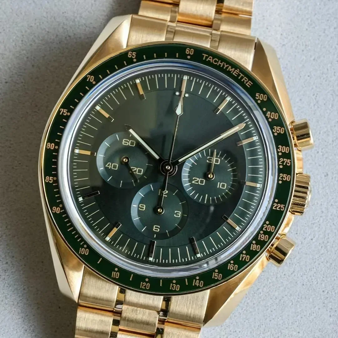 ساعات رجالية من أفضل العلامات التجارية الفاخرة بحركة كوارتز كرونوغراف من الفولاذ المقاوم للصدأ والياقوت المقاوم للماء، ساعة عصرية مضيئة