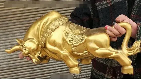 Folk Chinese Fengshui Brass Money Rich Strong Bull Oxen Auspicious Animal Statue