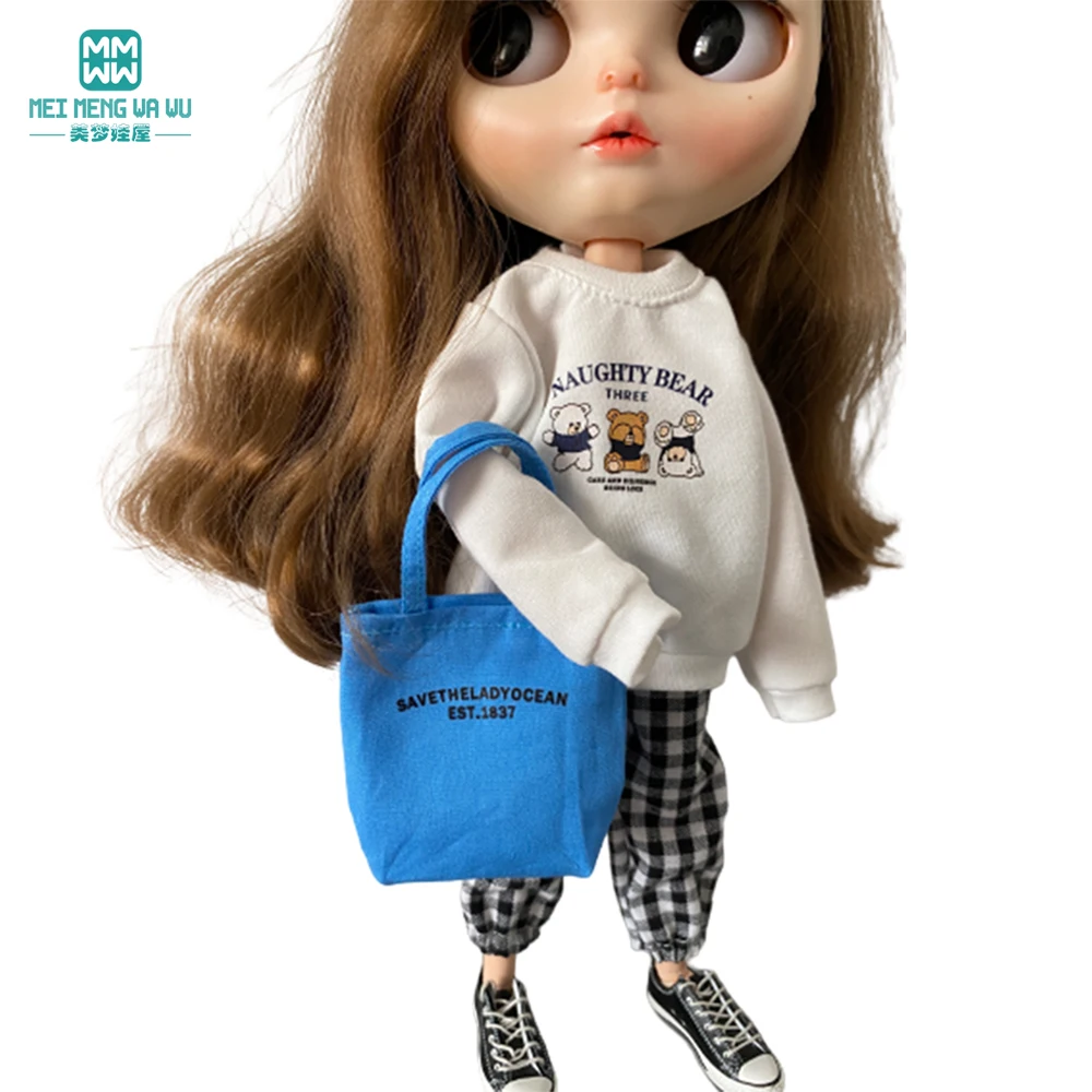 Blyth doll clothes azon OB22 OB24 fashion sweatshirt denim jacket, gym pants shoulder backpack