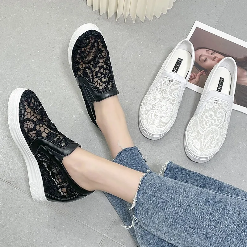 

Women's Sneakers Floral Embroidery Mesh Sneakers for Women Slip on Casual Comfy Heeled Shoes Woman Tenis Para Hombre