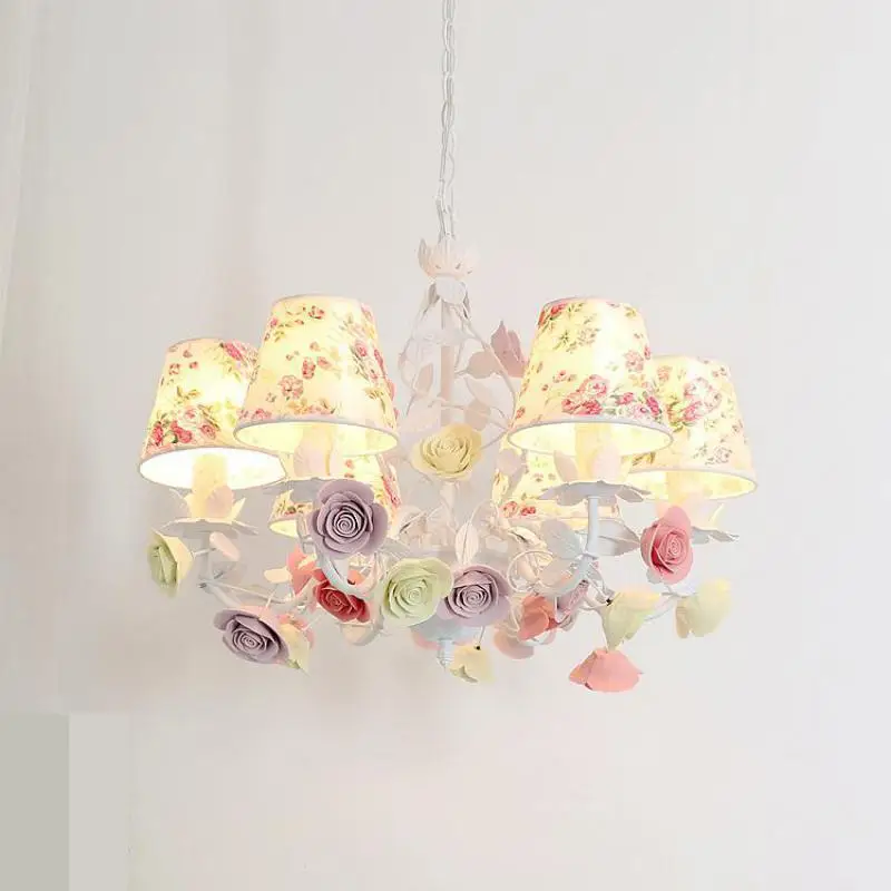 Romantic Ceramic  floral Chandelier lustre Led Hanging Light Nordic Retro Chandeliers For kitchen Bar Bedroom Dining life light