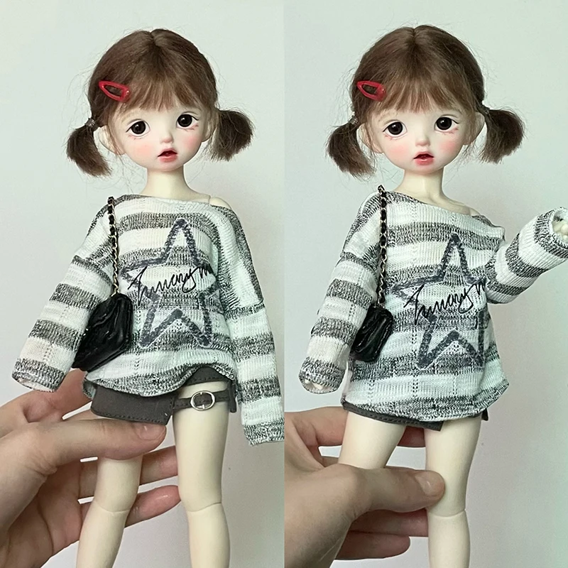 스트라이프 니트 스타 스웨터 상의 미니 스커트 캐주얼 세트, 30cm 인형 의류, 1/6 BJD 인형 의류, 신상