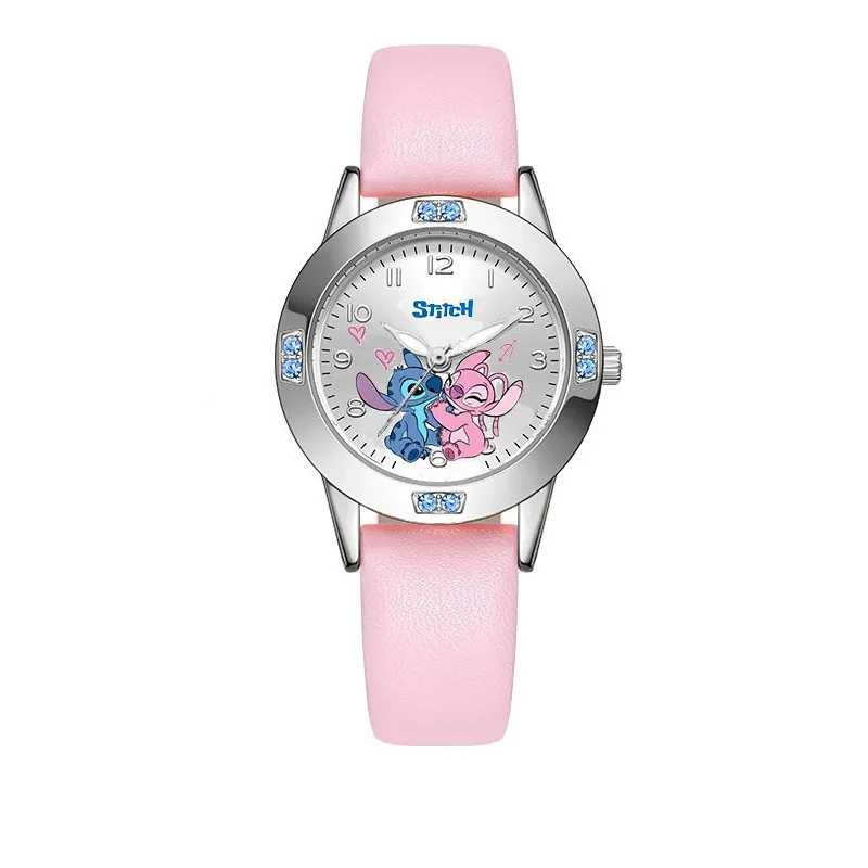 ساعة ديزني ستيتش للأطفال كوارتز كرتونية لطيفة مع حزام ألماس مقلد، هدية عيد ميلاد للأطفال للأولاد والبنات