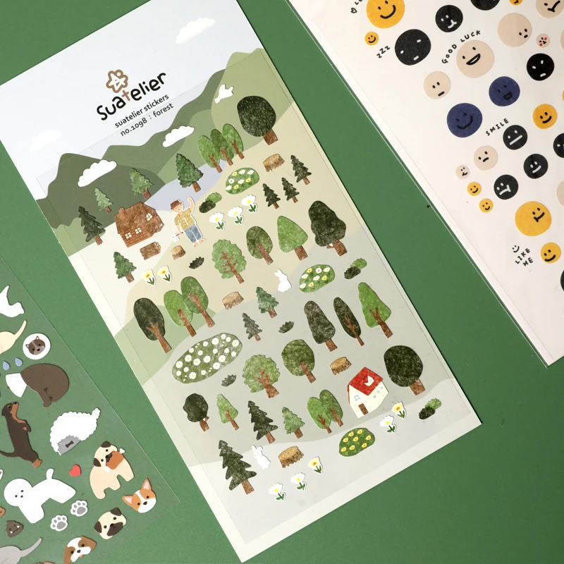 Naklejki dekoracyjne Suatelier Green Forest do albumów, pamiętników, naklejki DIY do scrapbookingu, artykuły papiernicze, prezent szkolny