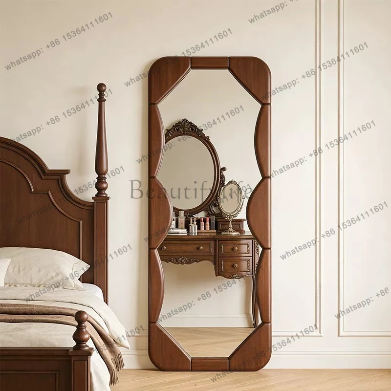 

French living room full-body mirror entrance wall-mounted medieval full-length mirror American retro