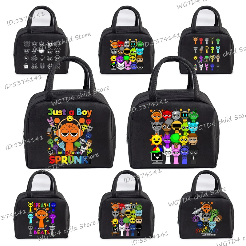 

Sprunki Cartoon Lunch Tote Box for Kids Sprunki Figure Student School Lunch Bags Children Incredibox Game Portable Bento Bags