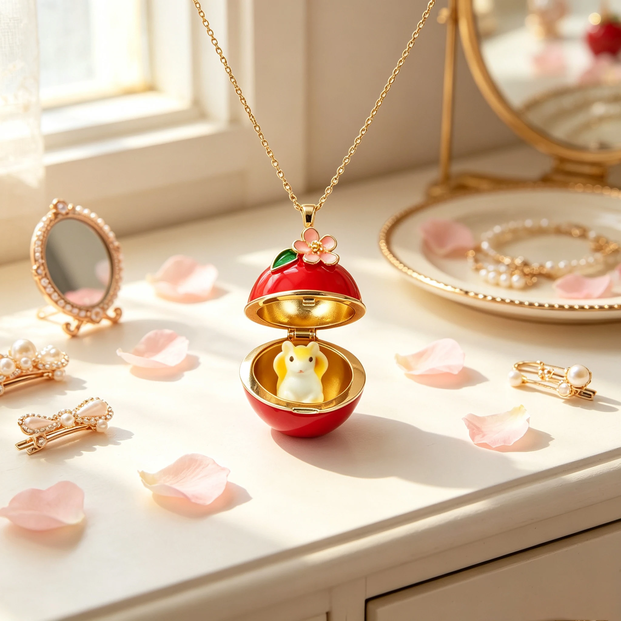 1pc Enamel Fruit Necklace Featuring a Hidden Little Mouse Figure Inside, Designed as a “Magic Box”—A charming Piece of Jewelry
