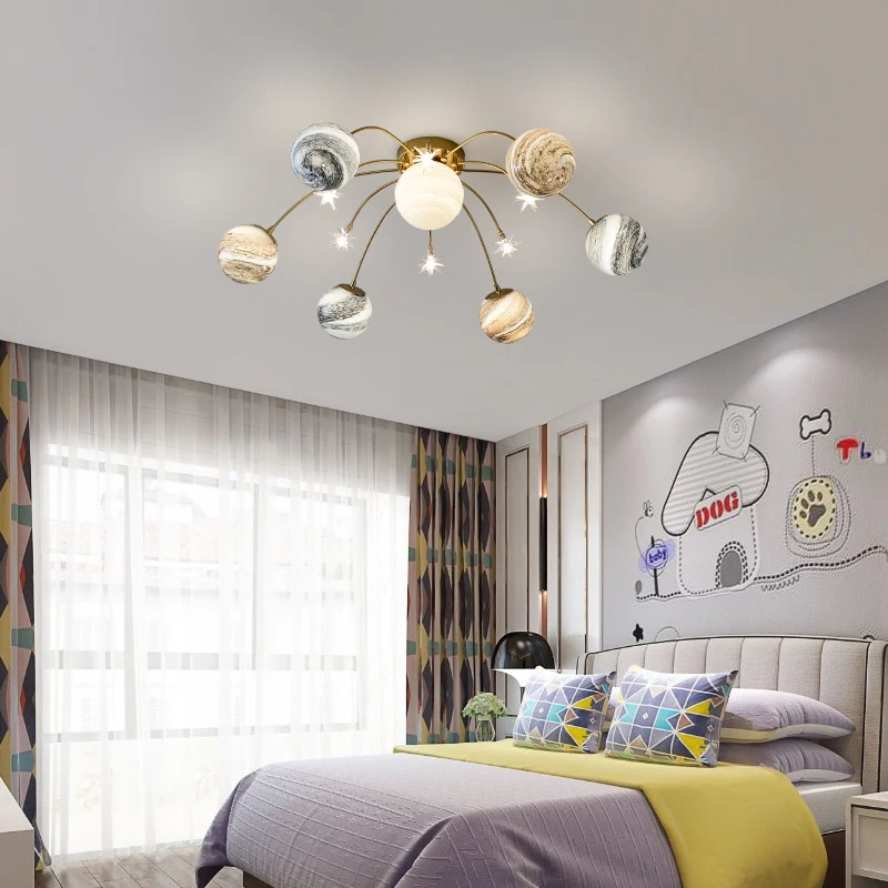 

Children's Room Decoration Planet Glass Ceiling Light Nordic Designer Bedroom Living Room Modern Creative LED Lighting Fixtures